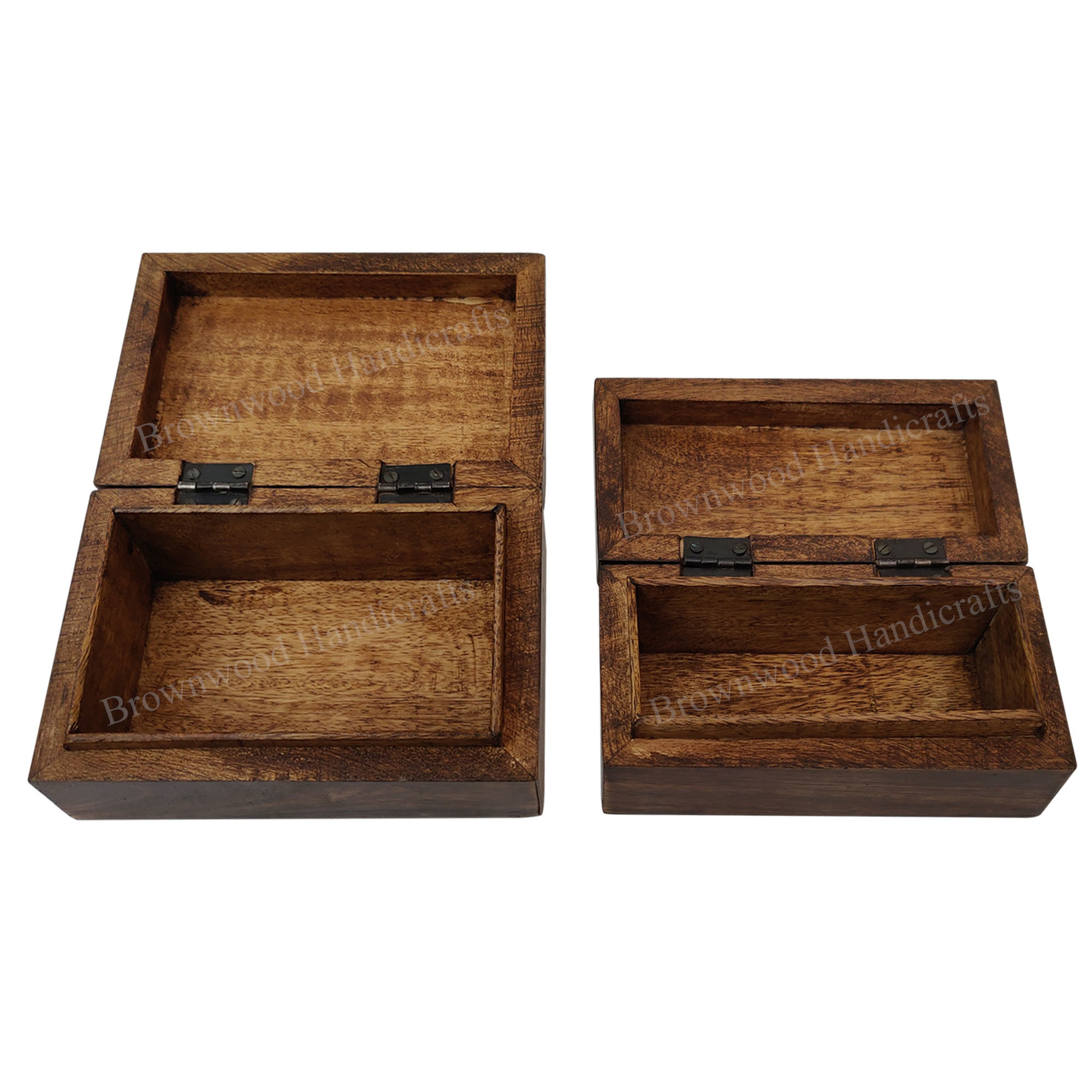 Mango Wood Carved Box Set Of 2 Size: 6 X 4 X 2.5 Inch 6 X 3 X 2.5 Inche