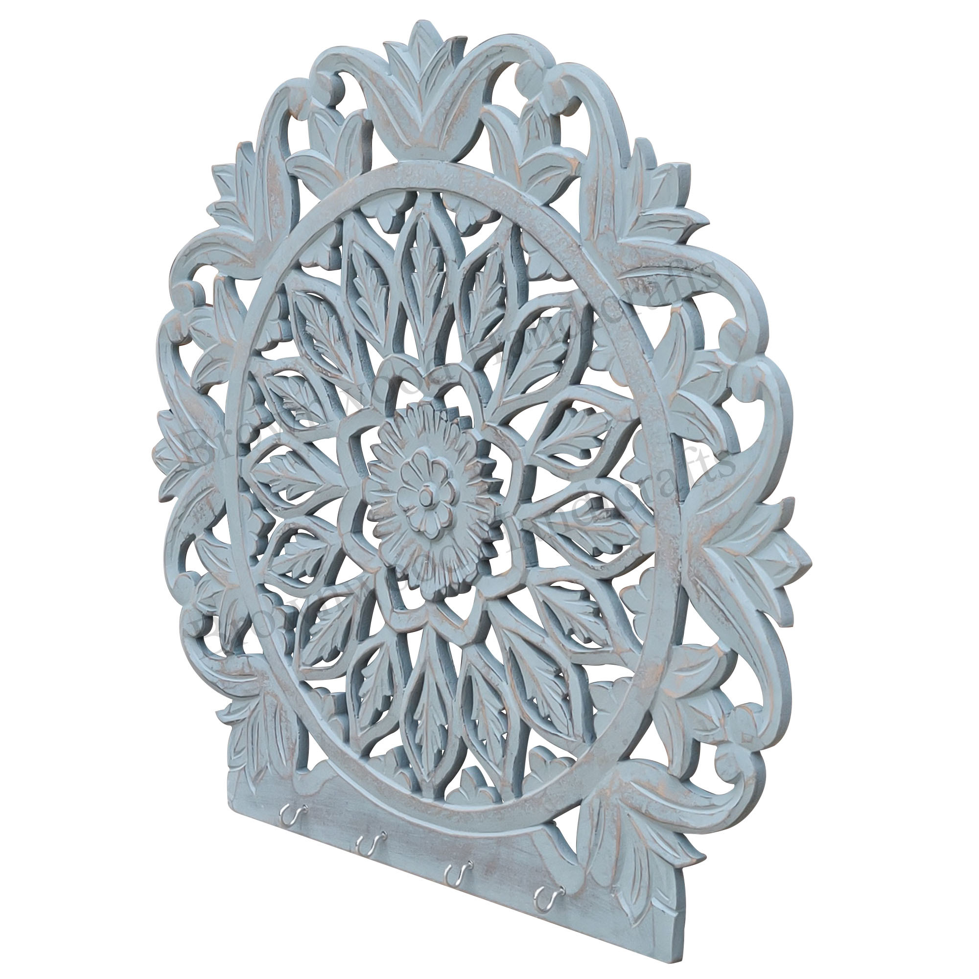 Handmade Carved Wall Hook - 18 X 17 Inch | Burnt Light White Antique Wood Decorative Accent For Home