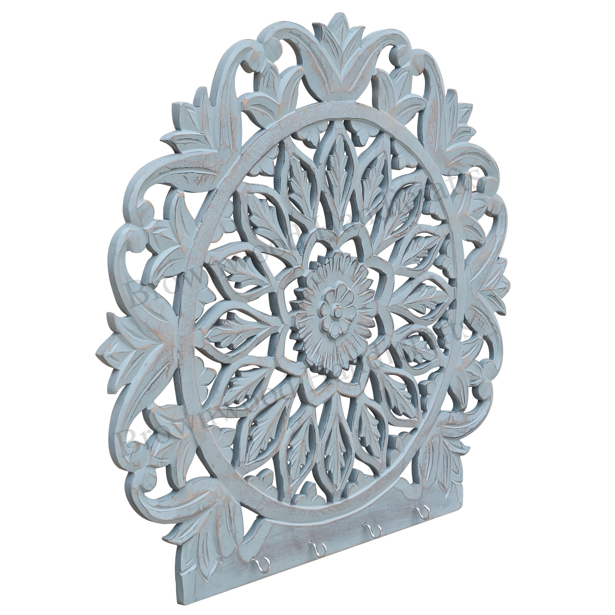 Handmade Carved Wall Hook - 18 X 17 Inch | Burnt Light White Antique Wood Decorative Accent For Home