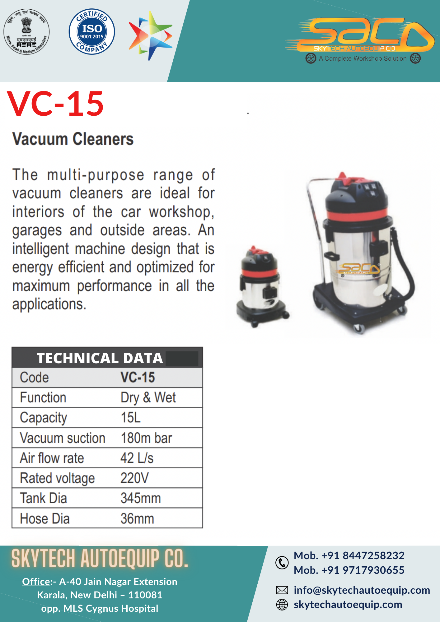 Multi-purpose Vacuum Cleaners - 220v/50hz, Energy Efficient Design For Car Workshops & Garages