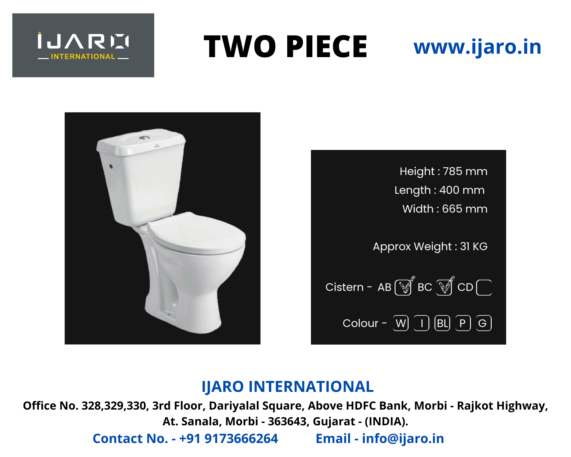 Two Piece Toilet - Ceramic, 785 Mm Height X 380 Mm Length X 360 Mm Width, White Color | Affordable Luxury With Purest Quality And Elegant Italian Design