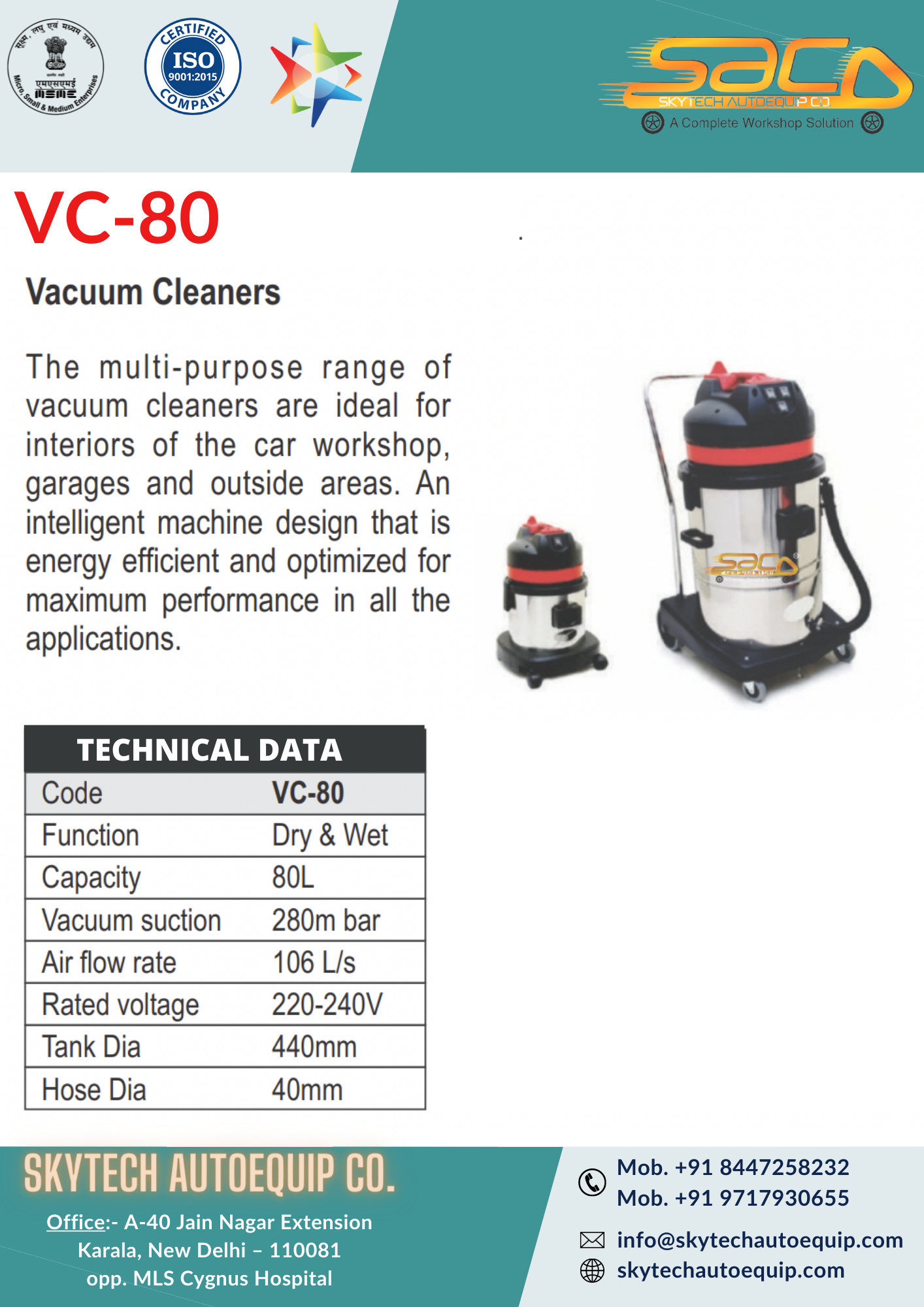 Multi-purpose Vacuum Cleaners - 440mm Wide, 220v/50hz Power Supply | Intelligent Energy Efficient Design For Car Workshop And Garage Applications