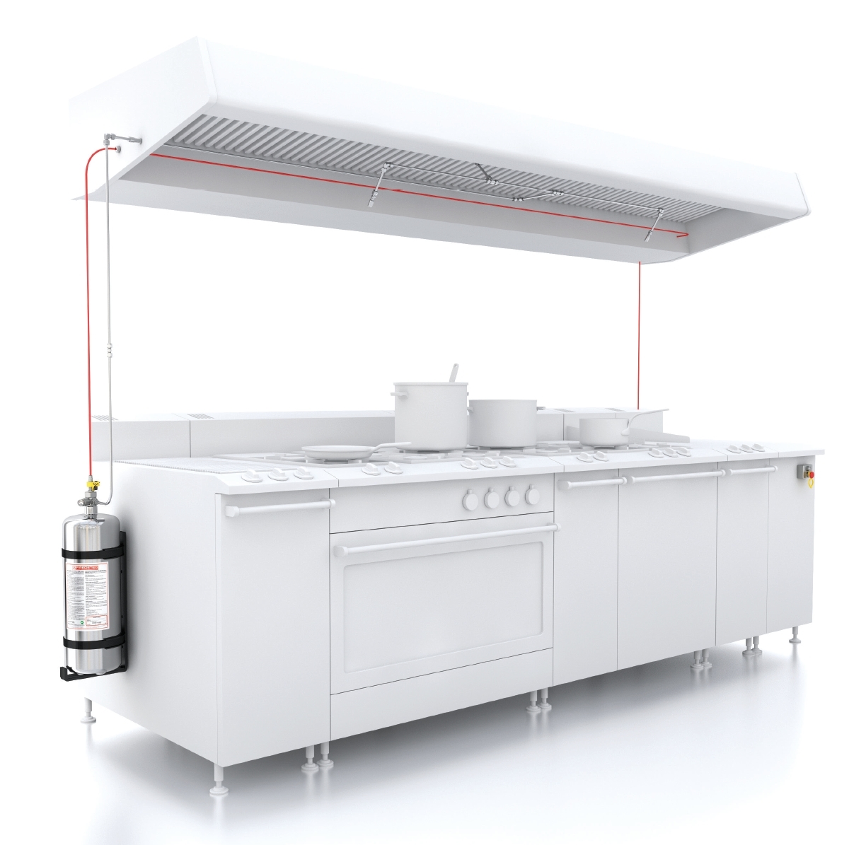 Kitchen Hood Fire Suppression System - Color: Red