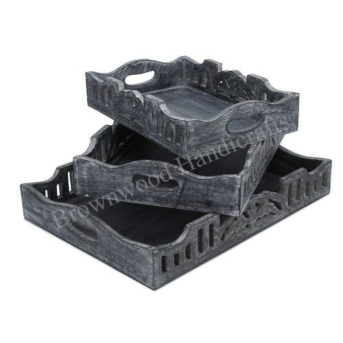 मैंगो वुड कार्व्ड सर्विंग ट्रे साइज़: 16 X 12 X 2.5