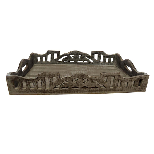 मैंगो वुड कार्व्ड सर्विंग ट्रे साइज़: 18 X 14 X 2.5 इंच