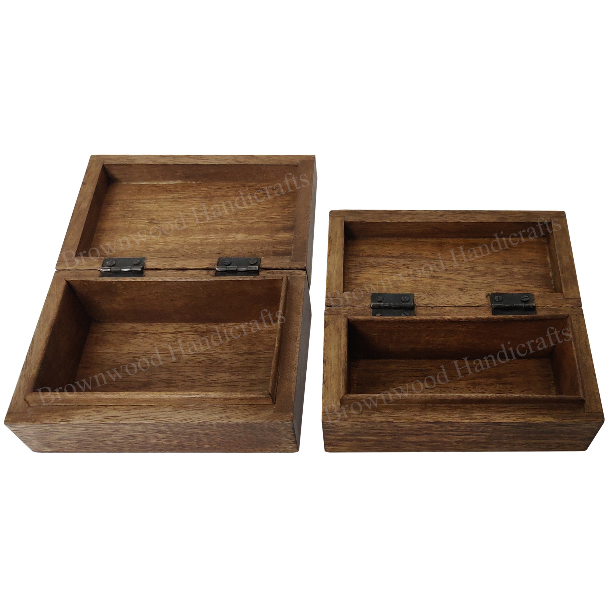 Mango Wood Carved Box Set Of 2 - 6 X 4 X 2.5 Inch & 6 X 3 X 2.5 Inch, Burnt White Antique Finish, Handcrafted For Home Decoration