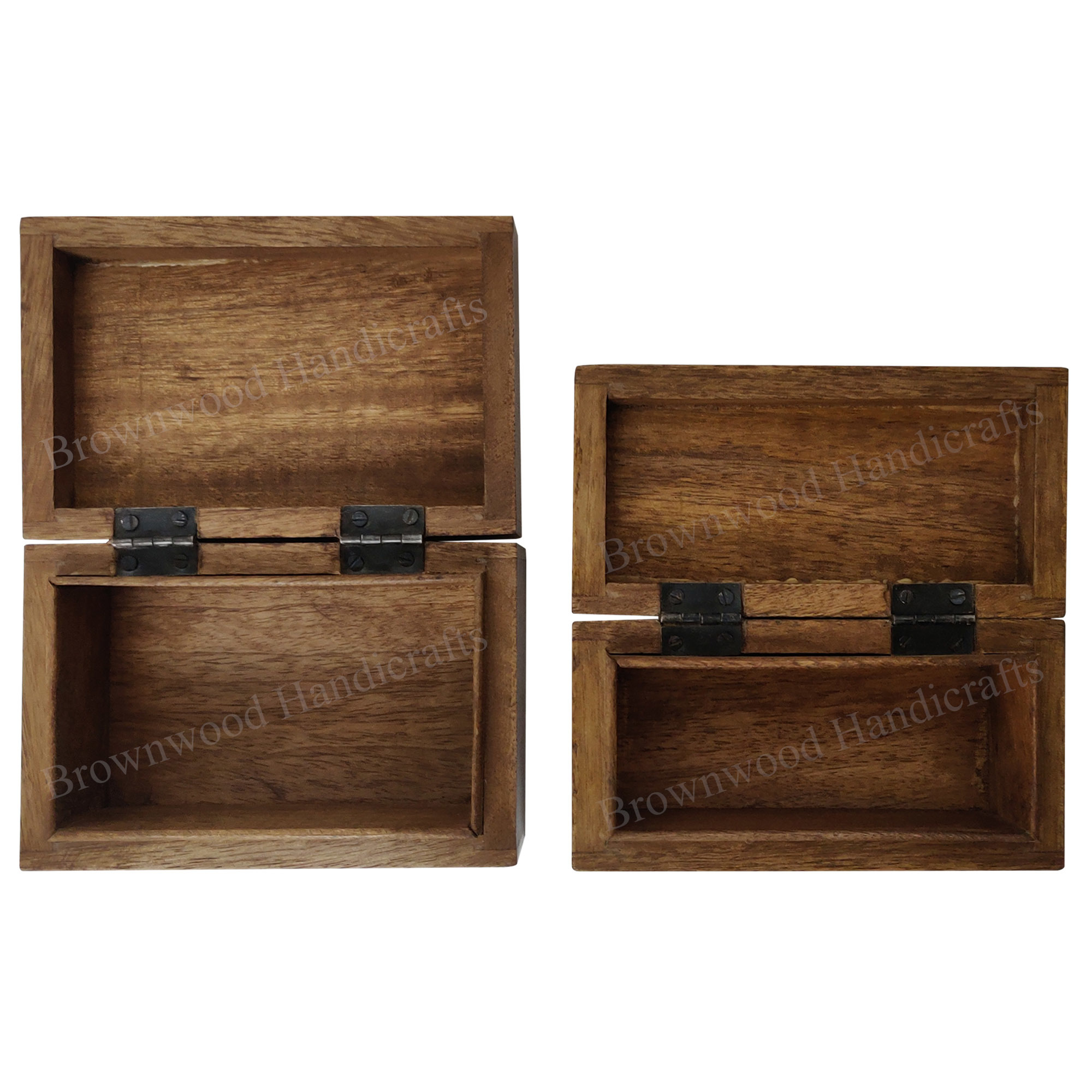 Mango Wood Carved Box Set Of 2 - 6 X 4 X 2.5 Inch & 6 X 3 X 2.5 Inch, Burnt White Antique Finish, Handcrafted For Home Decoration