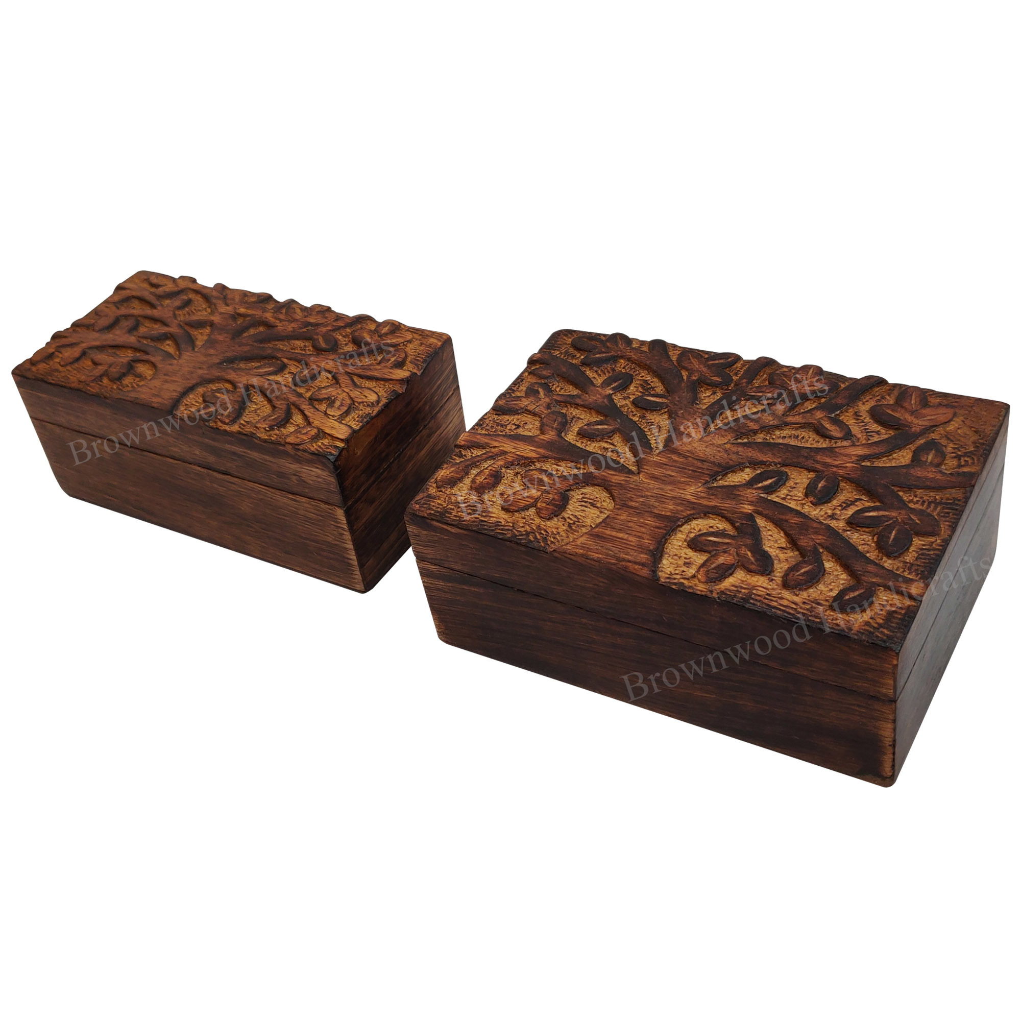 Mango Wood Carved Box Set Of 2 Size: 6 X 4 X 2.5 Inch 6 X 3 X 2.5 Inche