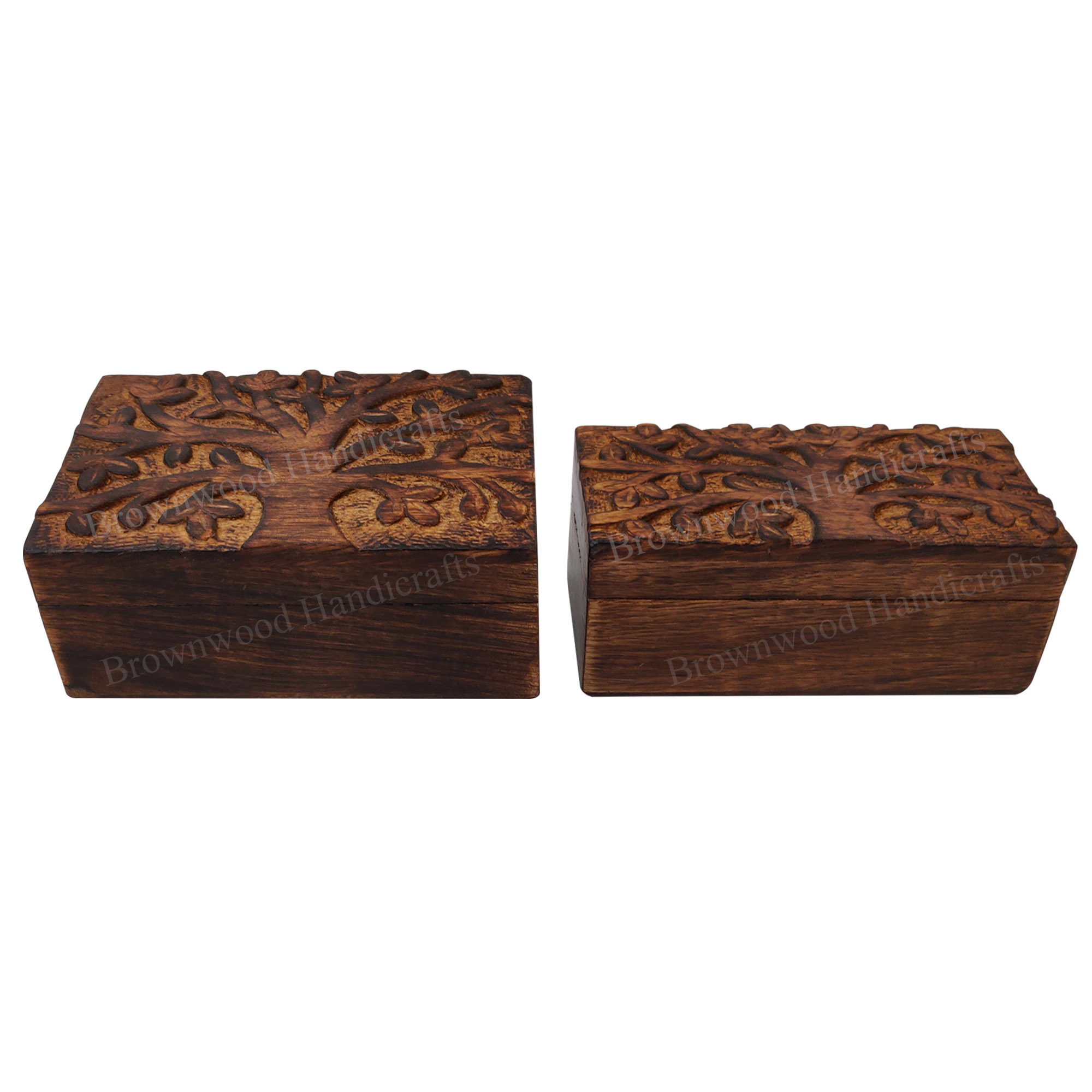 Mango Wood Carved Box Set Of 2 Size: 6 X 4 X 2.5 Inch 6 X 3 X 2.5 Inche