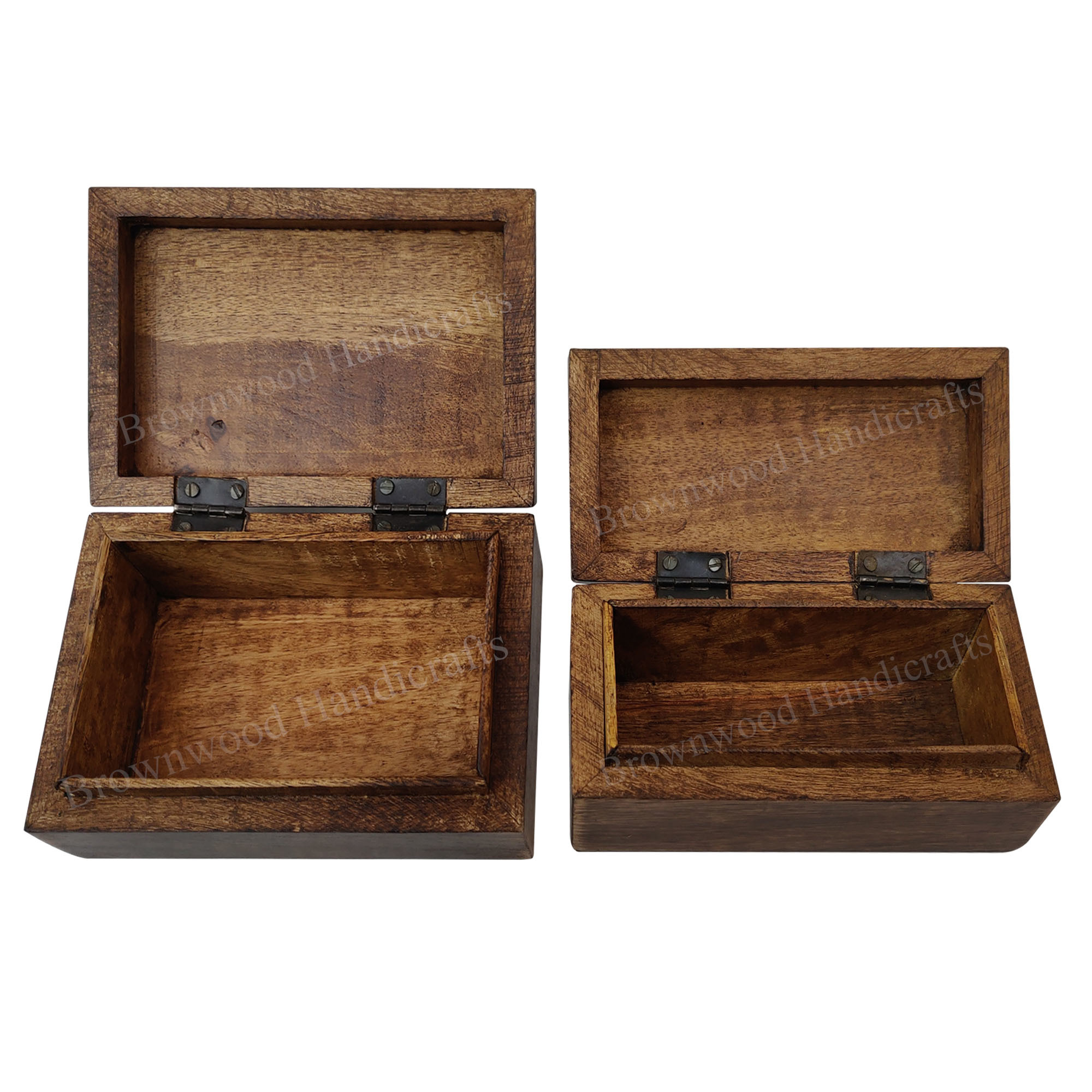 Mango Wood Carved Box Set Of 2 Size: 6 X 4 X 2.5 Inch 6 X 3 X 2.5 Inche