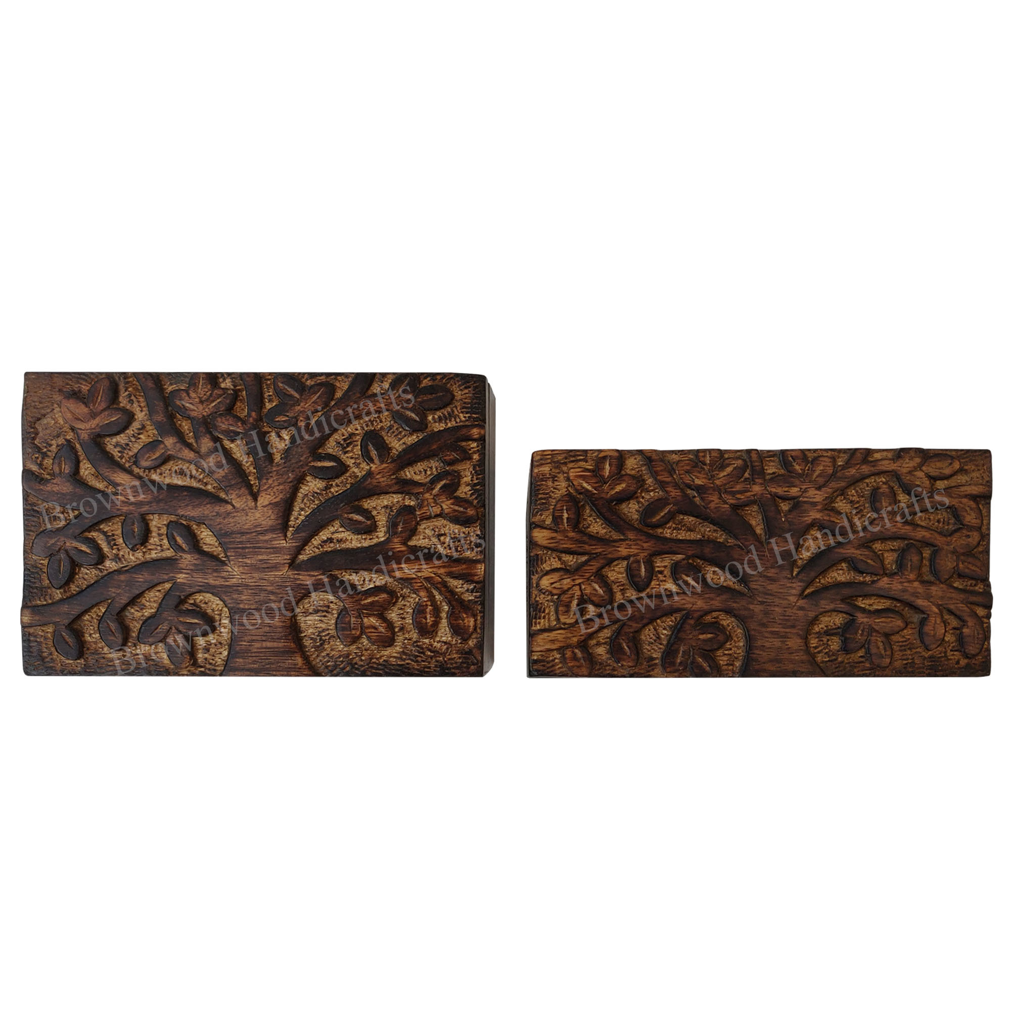 Mango Wood Carved Box Set Of 2 Size: 6 X 4 X 2.5 Inch 6 X 3 X 2.5 Inche