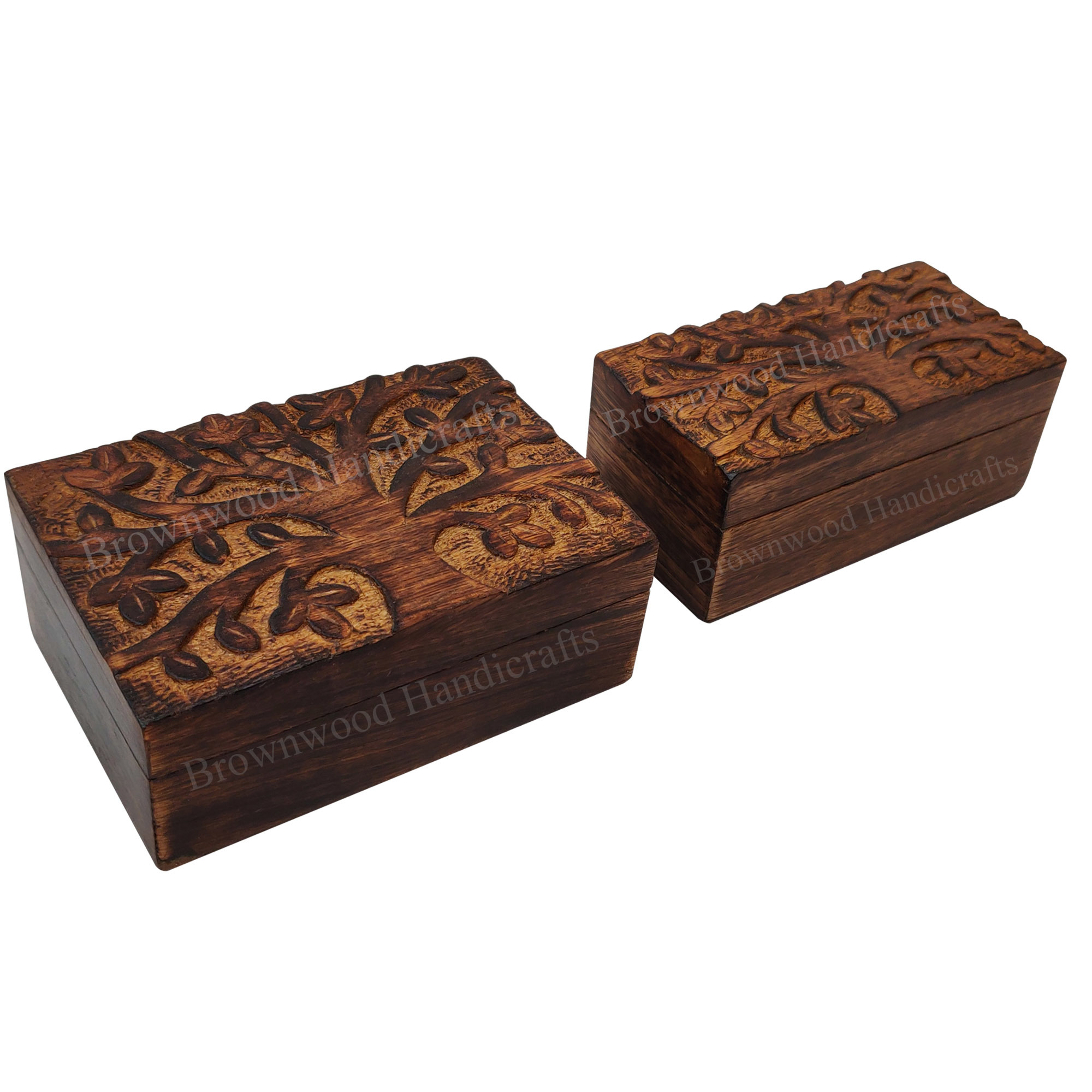 Mango Wood Carved Box Set Of 2 Size: 6 X 4 X 2.5 Inch 6 X 3 X 2.5 Inche