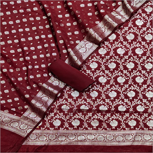 Ladies Unstitched Banarasi Katan Silk Suit Material - 2.5 Meters Top, 2.5 Meters Bottom, 2.5 Meters Dupatta | Modern Design, All-Season Wear, Printed Texture