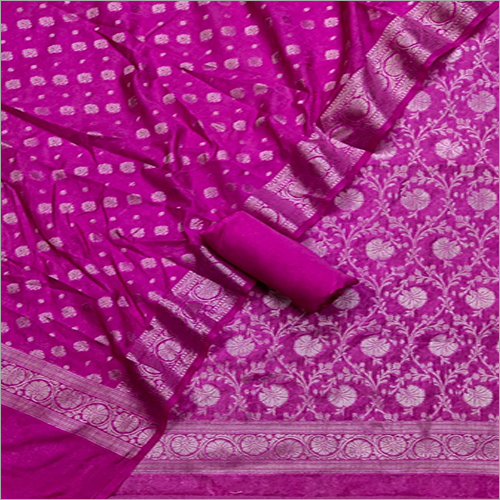 Available In Different Color Ladies Banarasi Katan Silk Unstitched Suit With Dupatta