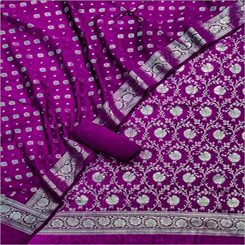 Available In Different Color Ladies Banarasi Katan Silk Unstitched Suit With Dupatta