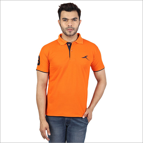 Men's Polo T-Shirt - Cotton Blend, Short Sleeves, Orange Color, Stylish Collar Design