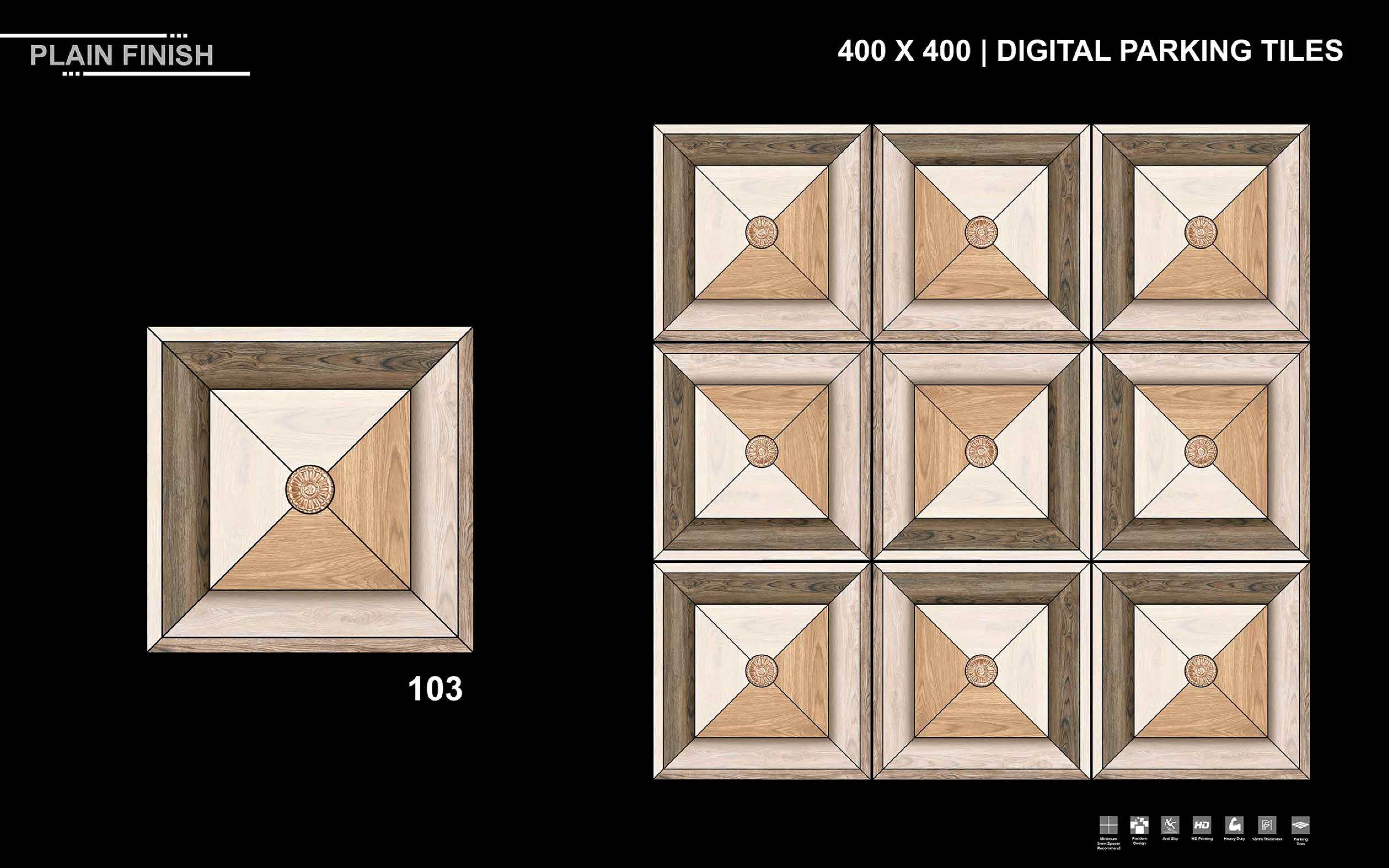 Parking Tiles - 400x400mm, Multi Color, Matt Finish | Vitrified, Acid-resistant, Square Edge, 12mm Thickness