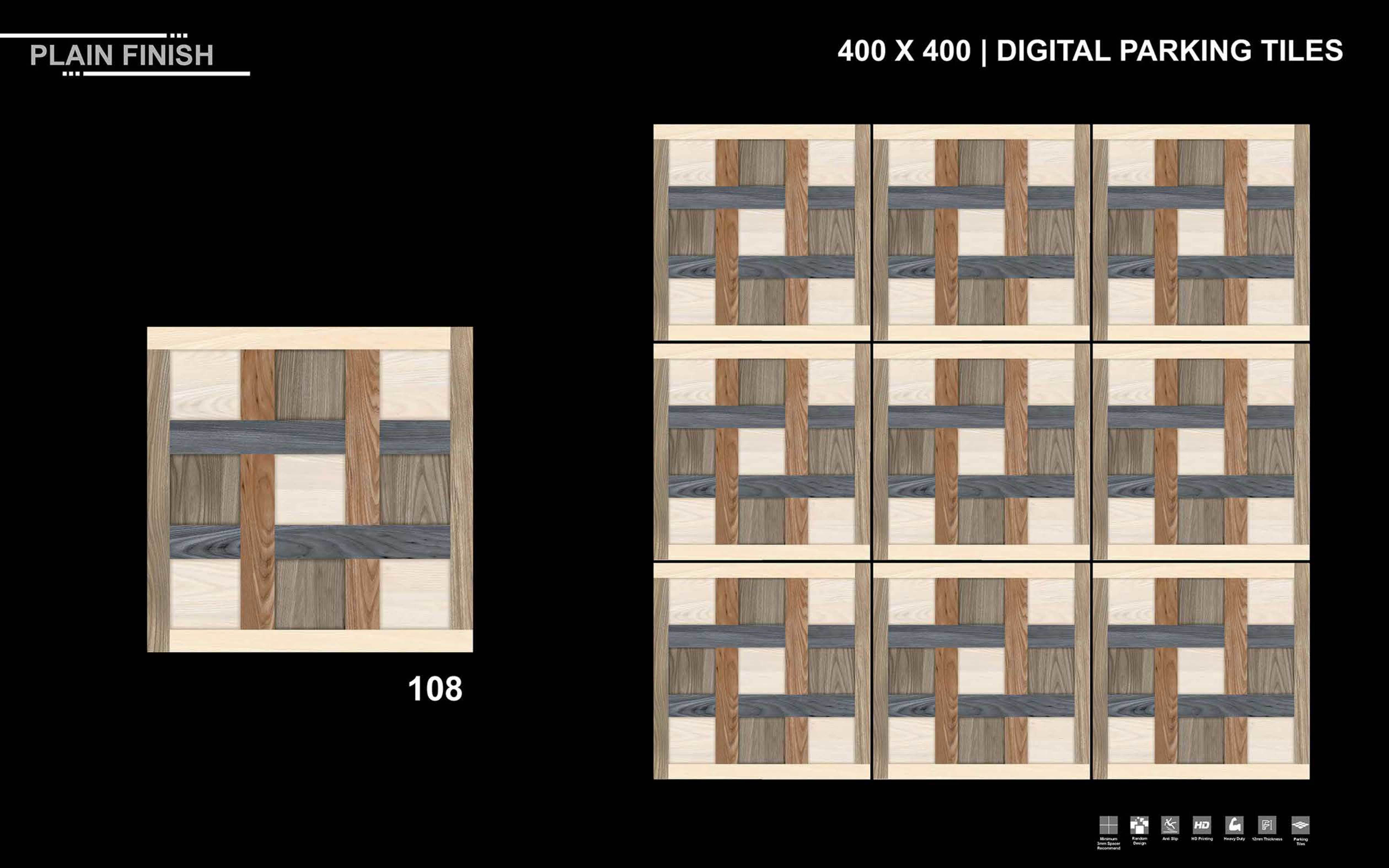 Parking Tiles - 400x400mm, Multi Color, Matt Finish | Vitrified, Acid-resistant, Square Edge, 12mm Thickness