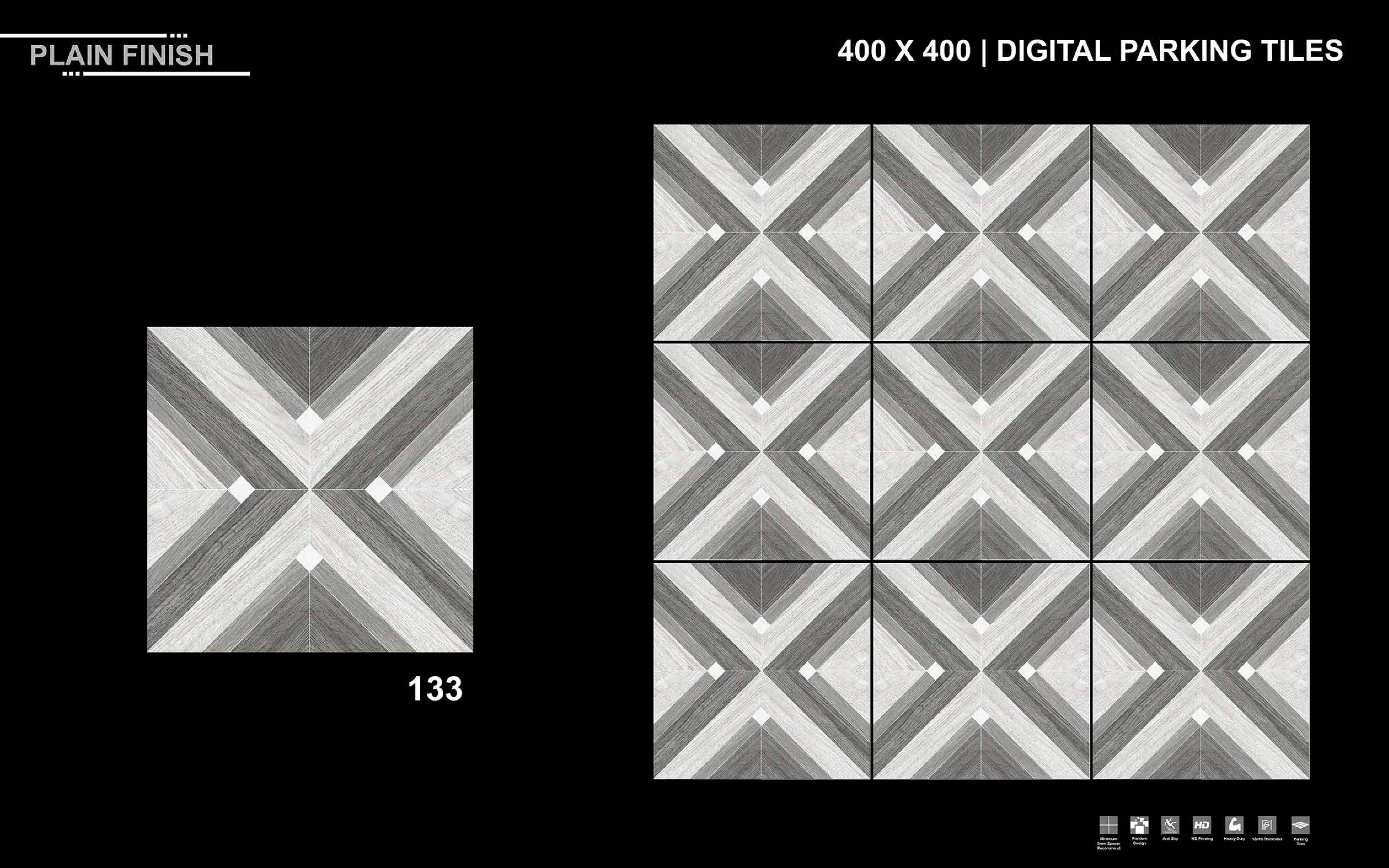 Parking Tiles - 10-12 Mm Vitrified, 1x1 Feet Square Size | Hd High Definition, Acid-resistant, Joint Free