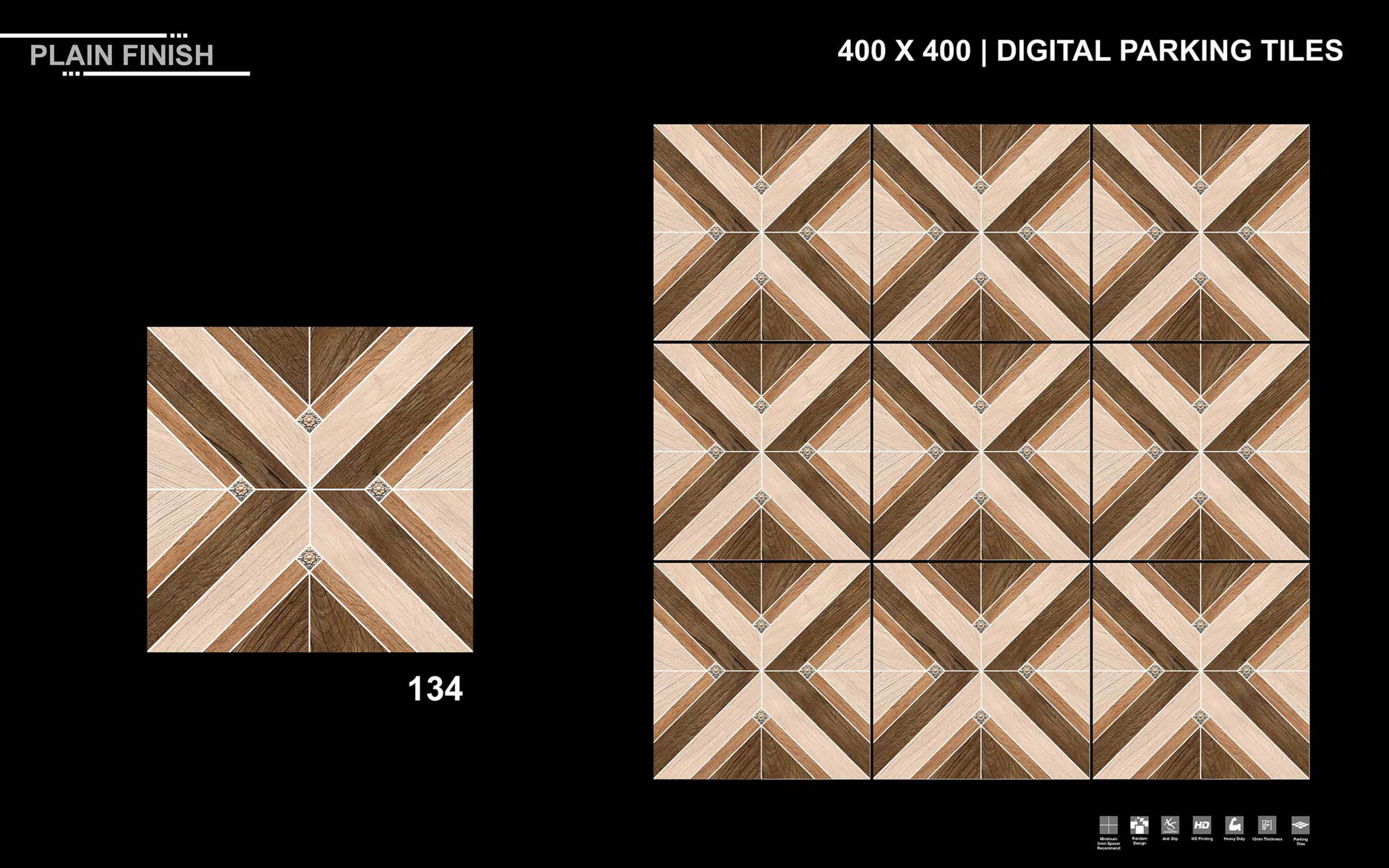 Parking Tiles - 10-12 Mm Vitrified, 1x1 Feet Square Size | Hd High Definition, Acid-resistant, Joint Free