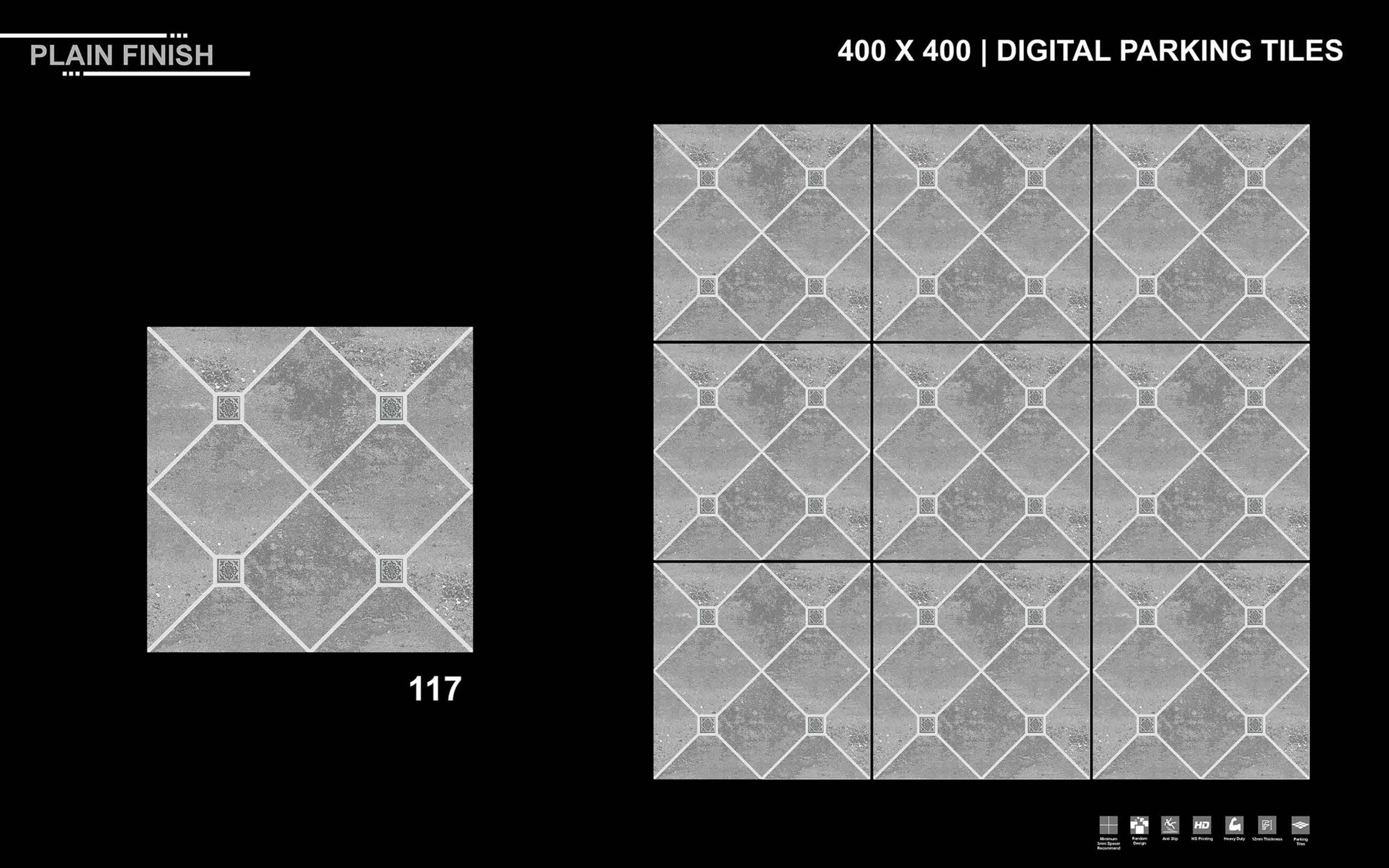 Parking Tiles - 10-12 Mm Vitrified, 1x1 Feet Square Size | Hd High Definition, Acid-resistant, Joint Free