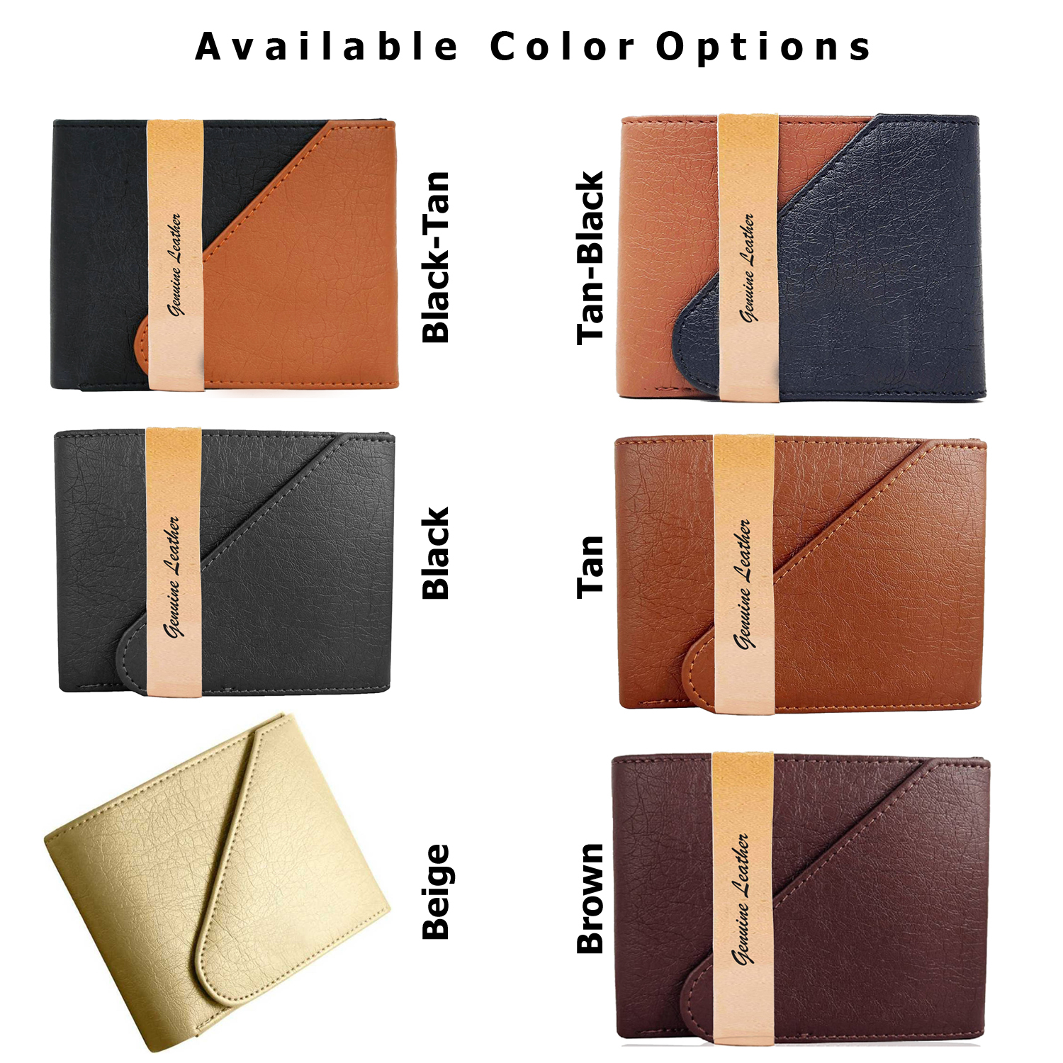 Mens Wallet Pu Leather Black-tan Tri-fold Gents Purse - Size 11.5 X 9 X 1 Cm, Closure: Snap Button, 2 Cash Compartments, 3 Card Slots, Coin Pocket