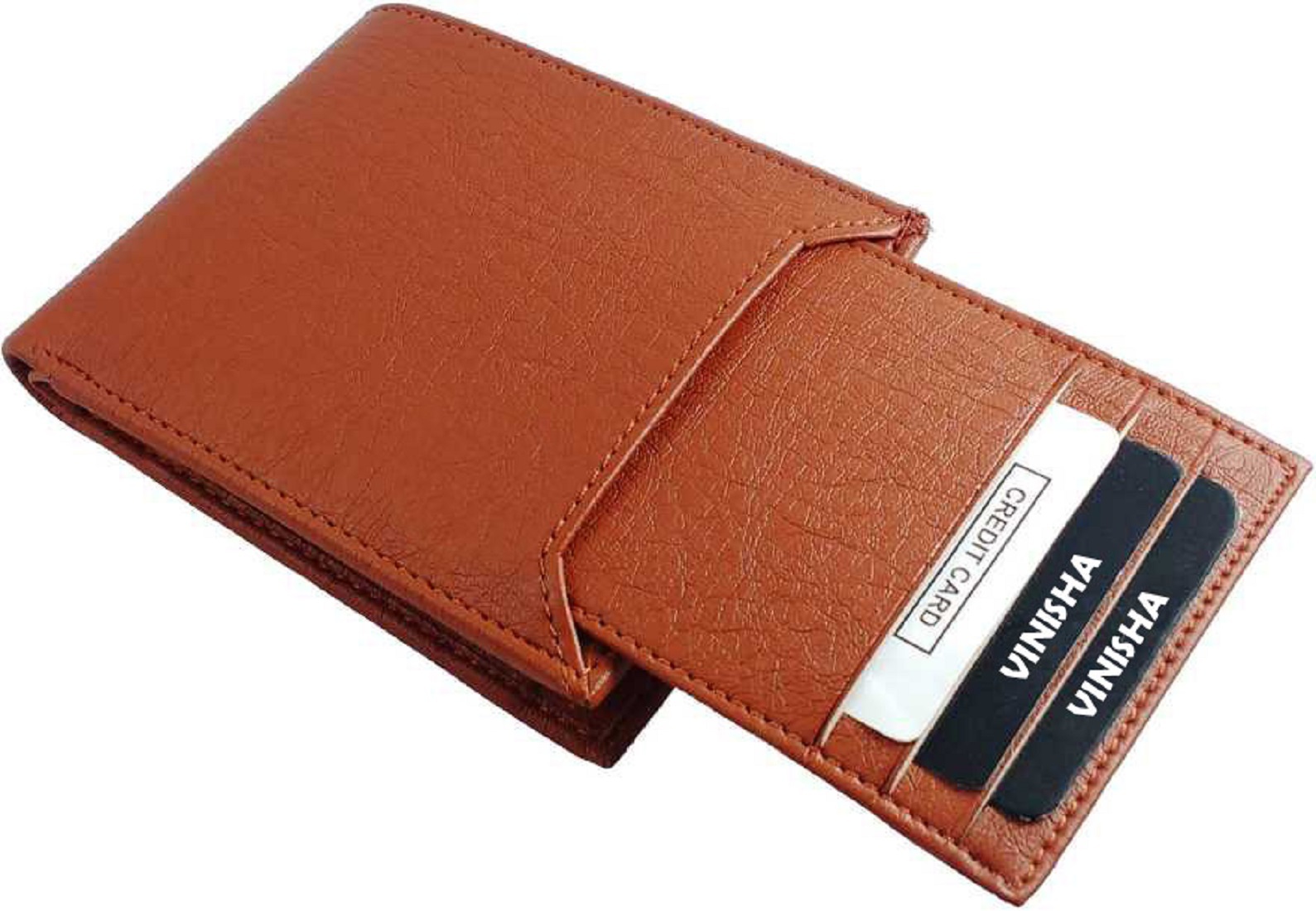 Pu Leather Tan Bi-fold Wallet - 2 Cash Compartments 2 Slip Compartments 7 Card Slots 1 Coin Pocket Removable Cardholder With 3 Card Slots Elegant Gents Purse