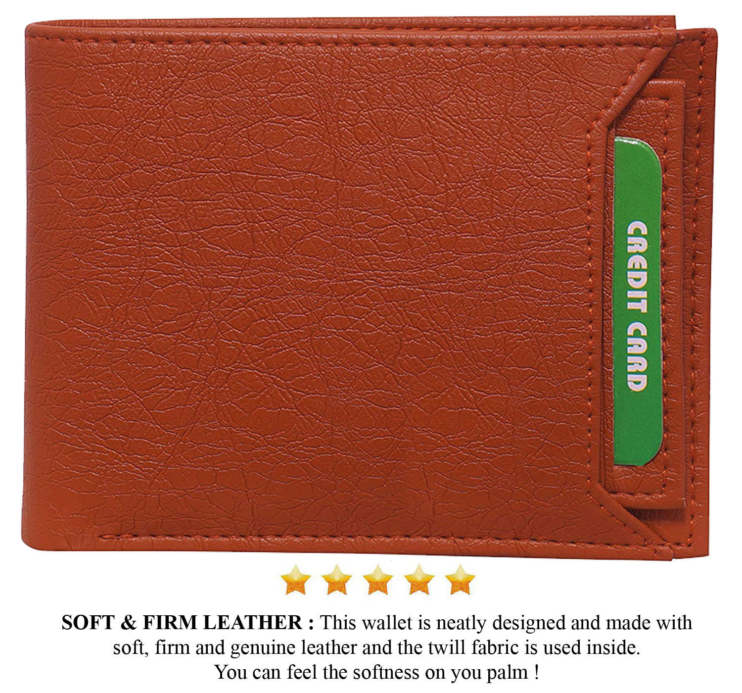 Pu Leather Tan Bi-fold Wallet - 2 Cash Compartments 2 Slip Compartments 7 Card Slots 1 Coin Pocket Removable Cardholder With 3 Card Slots Elegant Gents Purse