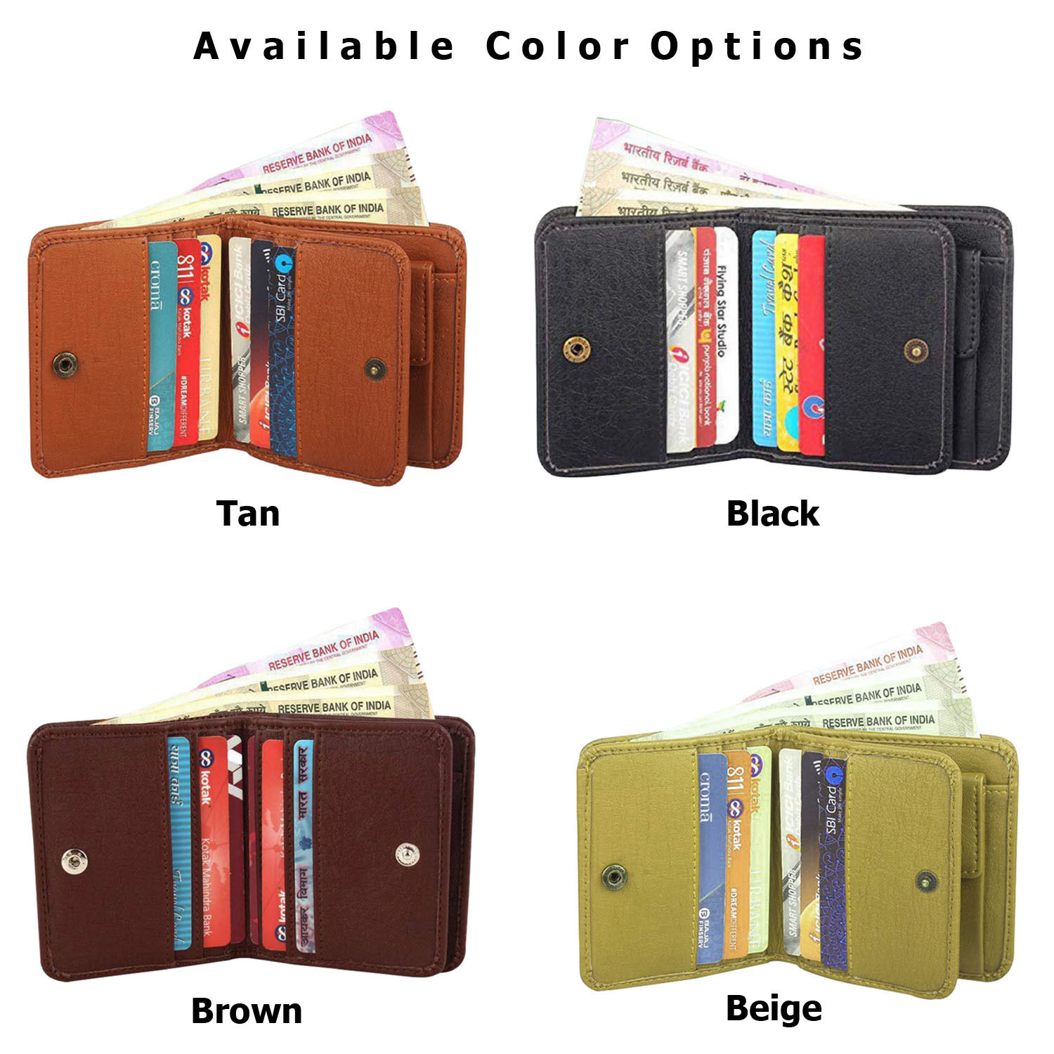 Mens Wallet Pu Leather Tan Bi-fold Gents Purse - 10 X 9.5 X 1 Inches | 2 Cash Compartments, 2 Slip Compartments, 9 Card Slots, 1 Transparent Slot, Snap Button Lock