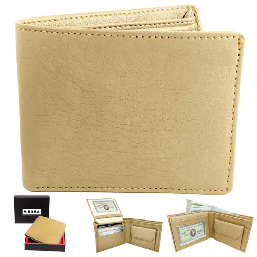 पुरुषों के वॉलेट पु लेदर बेज बाइ-फोल्ड जेंट्स पर्स का साइज़: 11.5 X 9 X 1 Cm