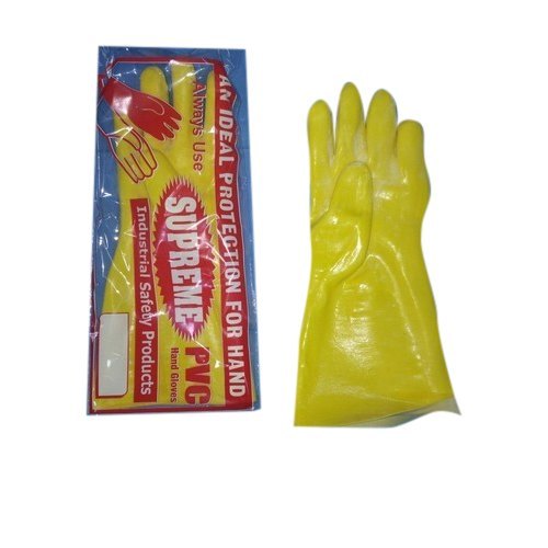 Pvc Supported & Unsupported Hand Gloves - Sizes 12-22", Yellow Color, Open Cuff, Full Finger Style | Breathable, Interlock Lining, Washable, Lightweight For Dexterity