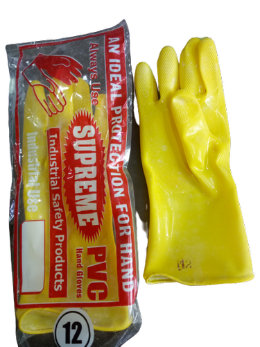 Pvc Supported & Unsupported Hand Gloves - Sizes 12-22", Yellow Color, Open Cuff, Full Finger Style | Breathable, Interlock Lining, Washable, Lightweight For Dexterity