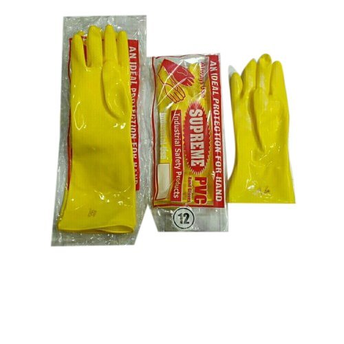 Pvc Supported & Unsupported Hand Gloves - Sizes 12-22", Yellow Color, Open Cuff, Full Finger Style | Breathable, Interlock Lining, Washable, Lightweight For Dexterity
