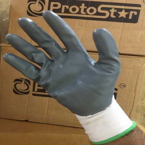 Nitrile Coated Hand Glove - Nylon/nitrile, 13 Gauge, Grey White Color | Elastic Yarn Knitted Cuff, Oil/acid/alkali Resistant, Full Finger Style