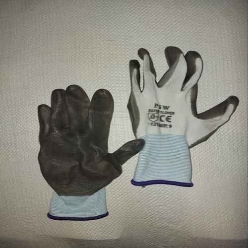 Nitrile Coated Hand Glove - Nylon/nitrile, 13 Gauge, Grey White Color | Elastic Yarn Knitted Cuff, Oil/acid/alkali Resistant, Full Finger Style