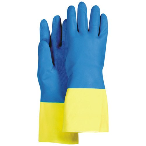 Neoprene Rubber Hand Gloves - Blend Of Neoprene And Natural Rubber, Extra Thick, Bio Colour Blue Yellow, Anti-slip Pattern, Pure Cotton Flock Lining