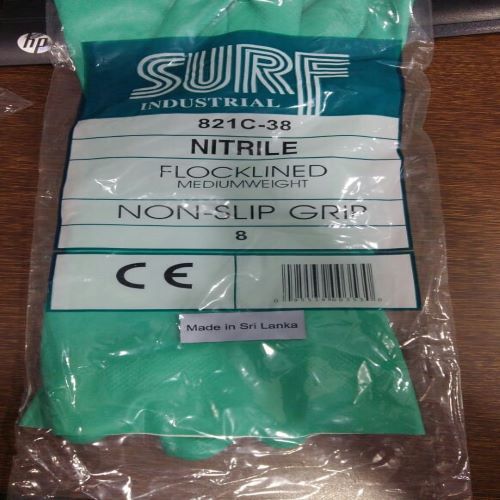 Surf 821c - 0.38 Mm Thick, 330 Mm Length, Green Rubber Gloves | Anti-bacterial Flock-lined Cotton, Textured Relief Grip, Breathable & Waterproof