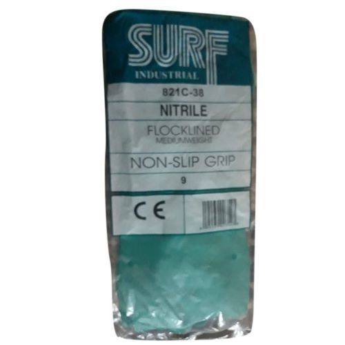 Surf 821c - 0.38 Mm Thick, 330 Mm Length, Green Rubber Gloves | Anti-bacterial Flock-lined Cotton, Textured Relief Grip, Breathable & Waterproof
