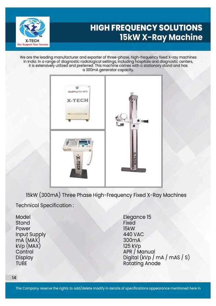 15Kw एलिगेंस सीरीज़ Hf X रे मशीन बिजली की खपत: 440 वोल्ट (V)