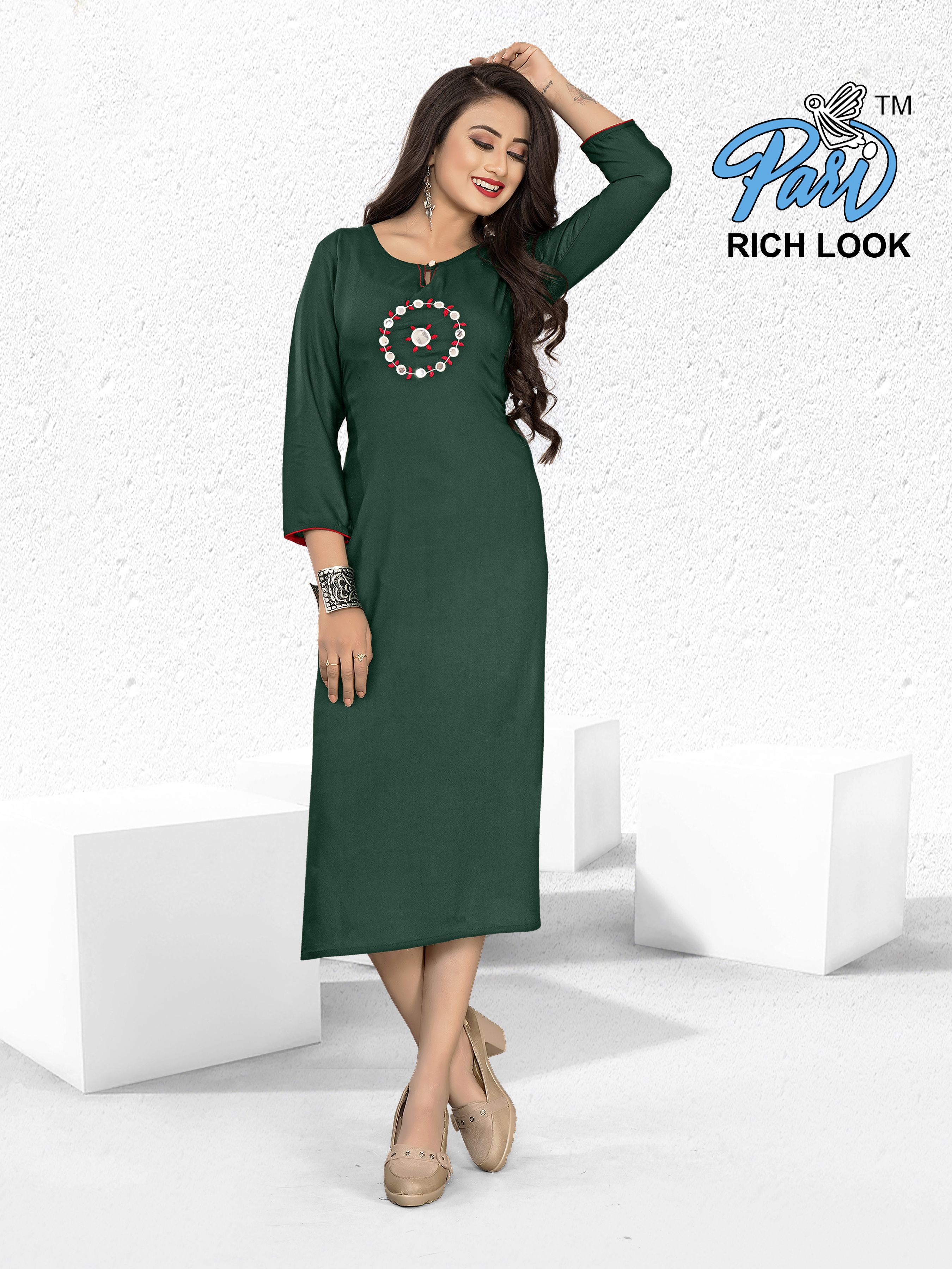 Rich Look Catalog - Rayon Size M(38)/l(40)/xl(42)/xxl(44) Multi Color | Breathable Dry Cleanable Washable Full Sleeves 46 Inch Length Embroidered Pattern