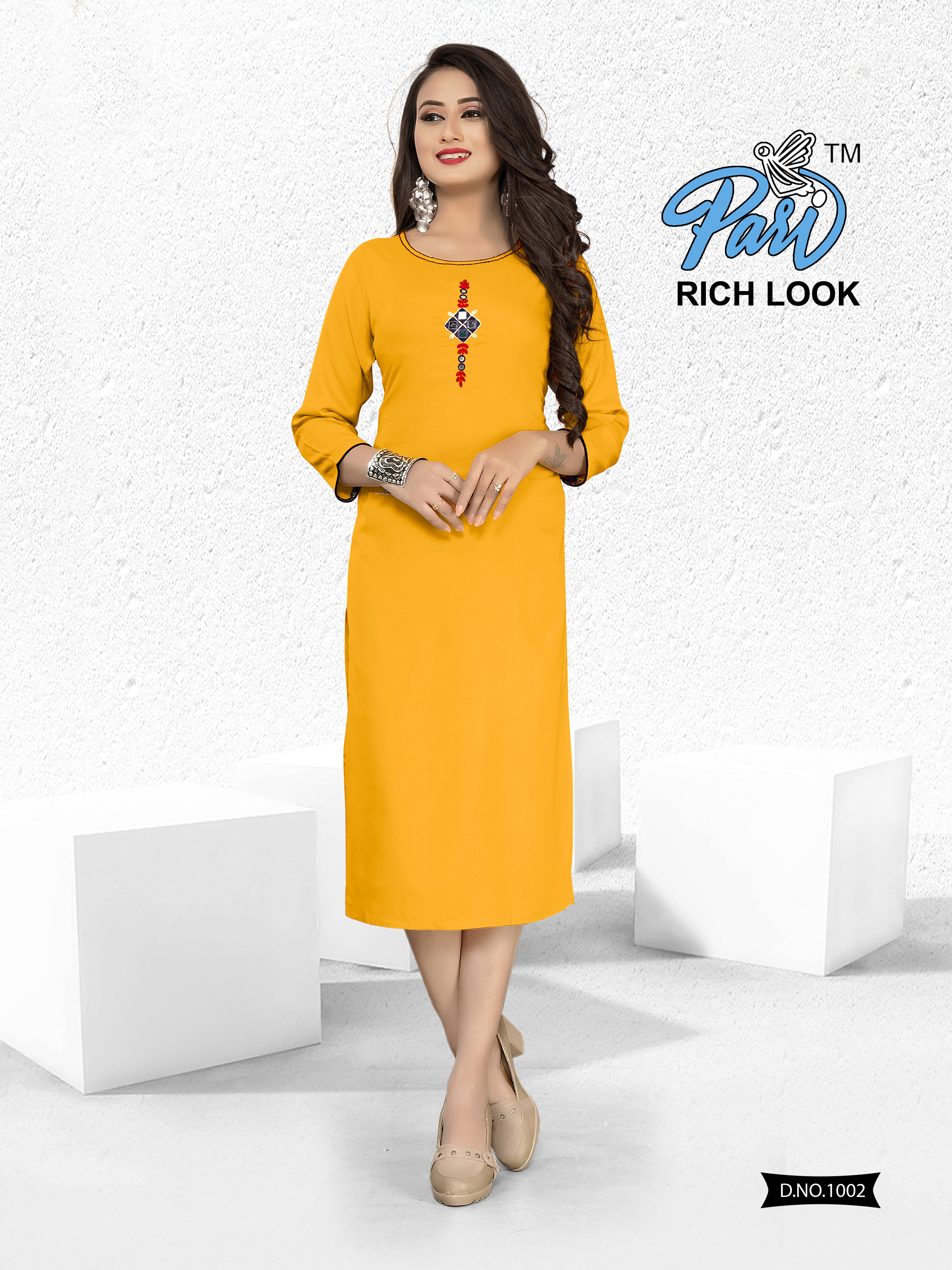 Rich Look Catalog - Rayon Size M(38)/l(40)/xl(42)/xxl(44) Multi Color | Breathable Dry Cleanable Washable Full Sleeves 46 Inch Length Embroidered Pattern