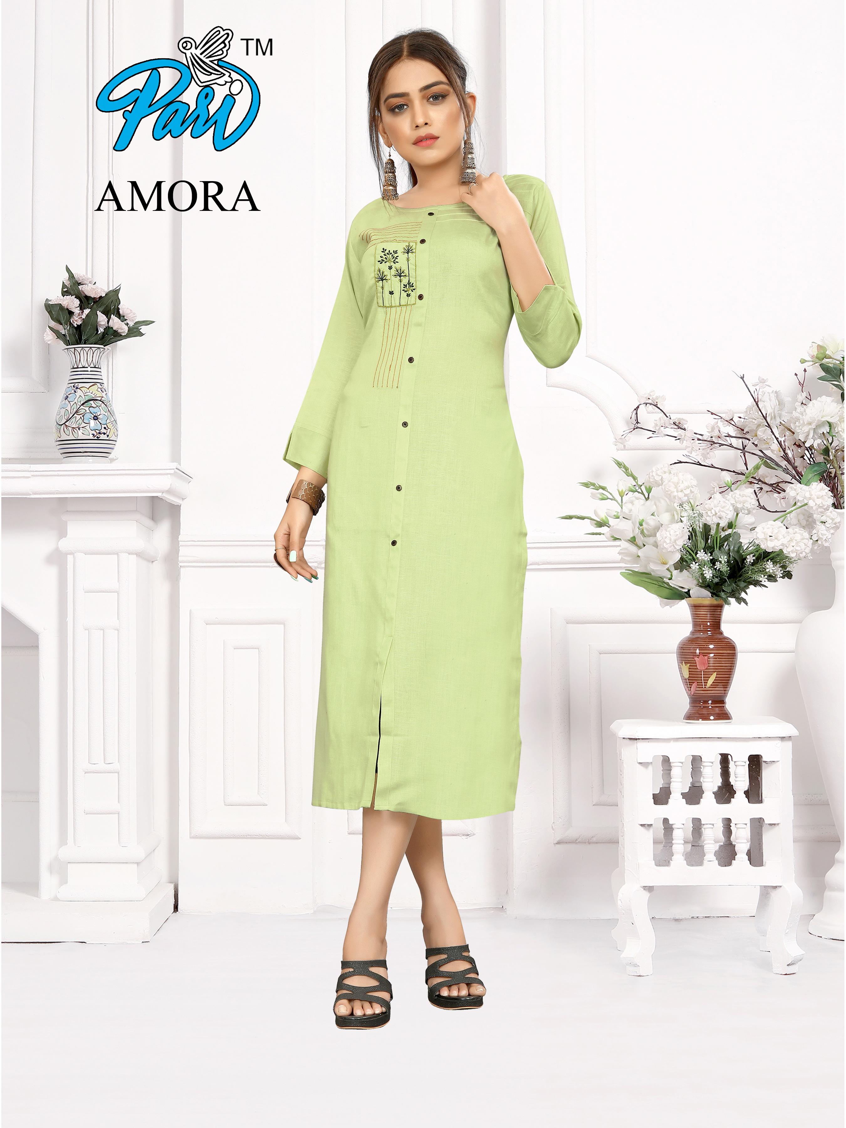 Amora Catalog - Rayon Kurti (M-38 L-40 Xl-42 Xxl-44) | Multi Color Full Sleeves Embroidered Pattern All Season Breathable Washable