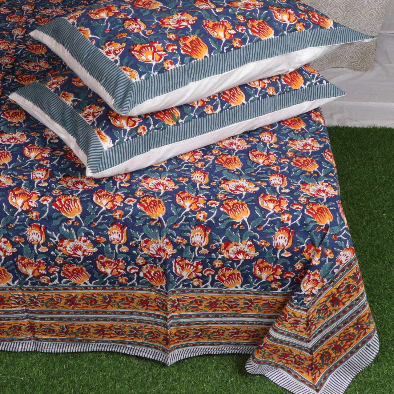 Multi Hand Block Printed Cotton Bed Sheet