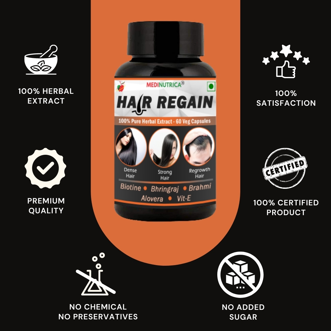 Hair Regain Biotin Capsules - 100% Pure Natural Ingredients, Promotes Hair Density & Regrowth, Reduces Hair Fall, Fights Dandruff & Itching