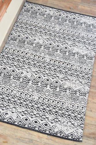 काला/सफेद सुंदर कॉटन चेनिल रग