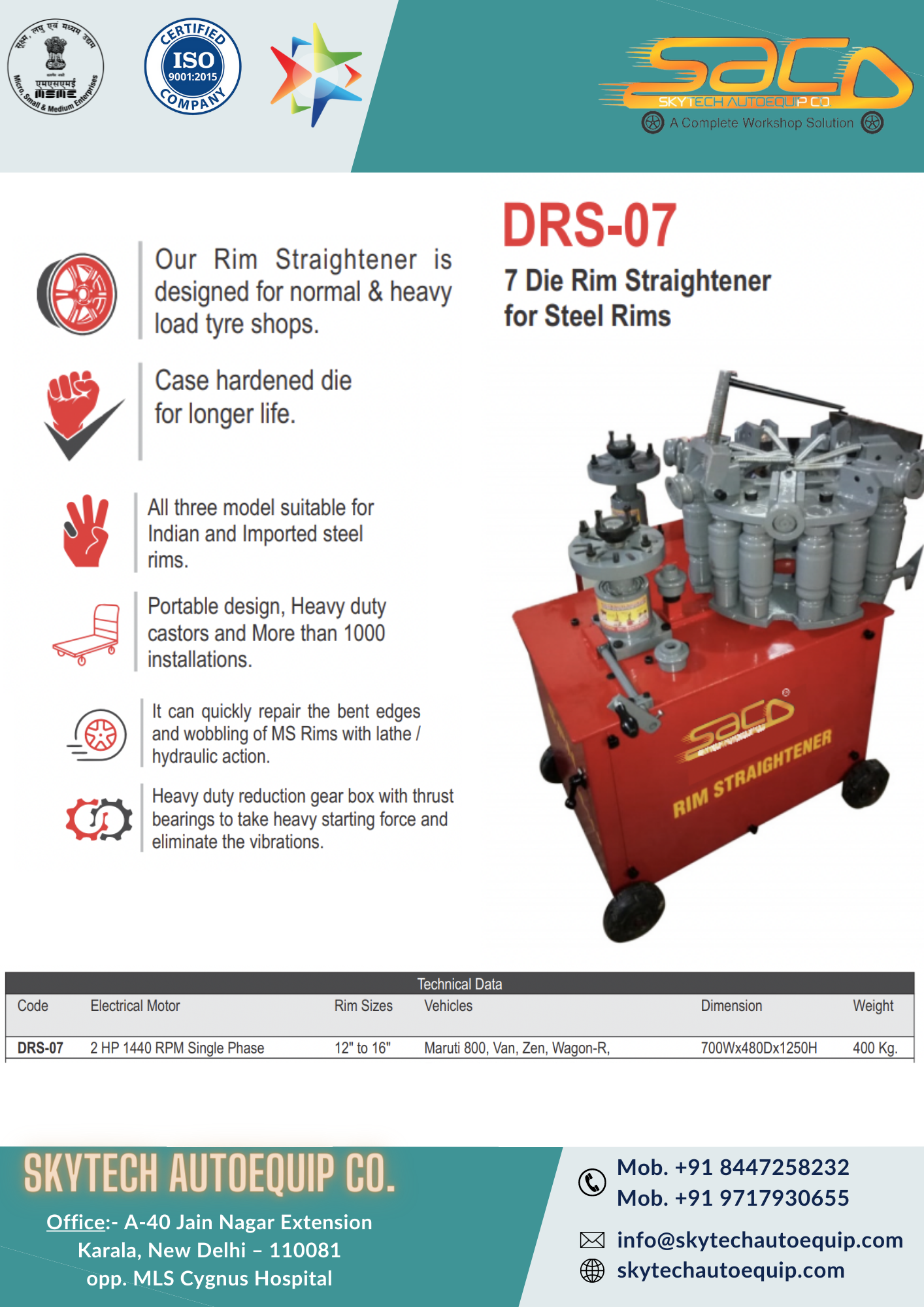 Rim Straightener - 7 Die Steel Rim Repair Tool , Portable Design, Heavy-duty Castors, 220v/50hz Operation, 1000+ Installations