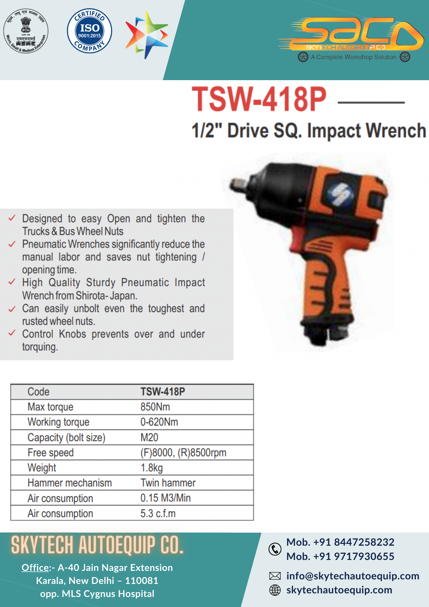 1/2 Drive Sq. Impact Wrench Warranty: 1