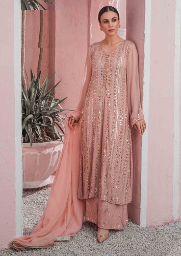 Salwar Kameez - Georgette With Embroidery and Sequins, Max Size Up To 54, Anti-Wrinkle Fabric, Ideal for Sangeet and Festive Occasions