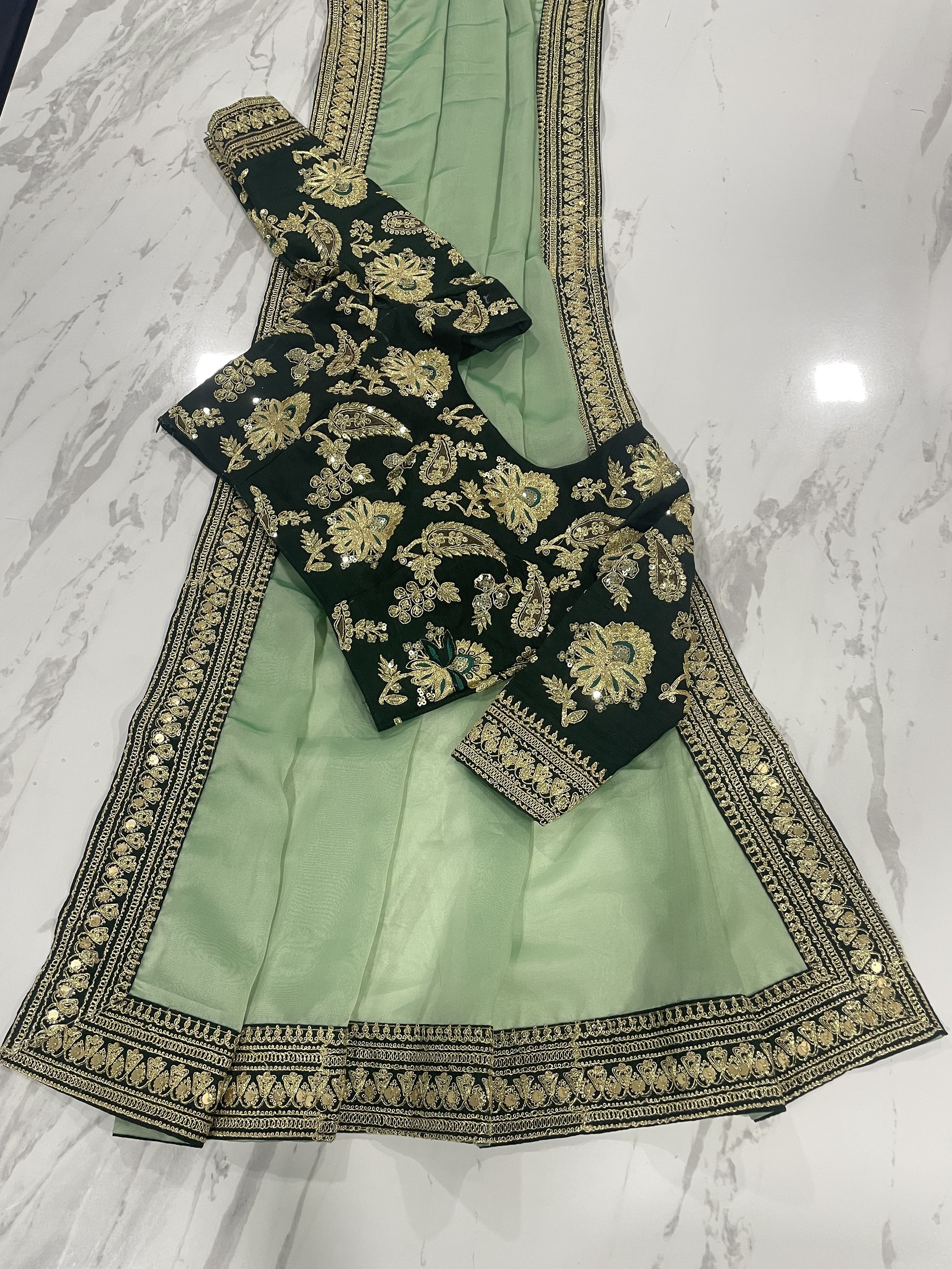 Heavy Organza Silk Embroidered Saree - Pista Green With Zari, Sequins And Dori Work | Boutique Style For Weddings And Occasional Gatherings