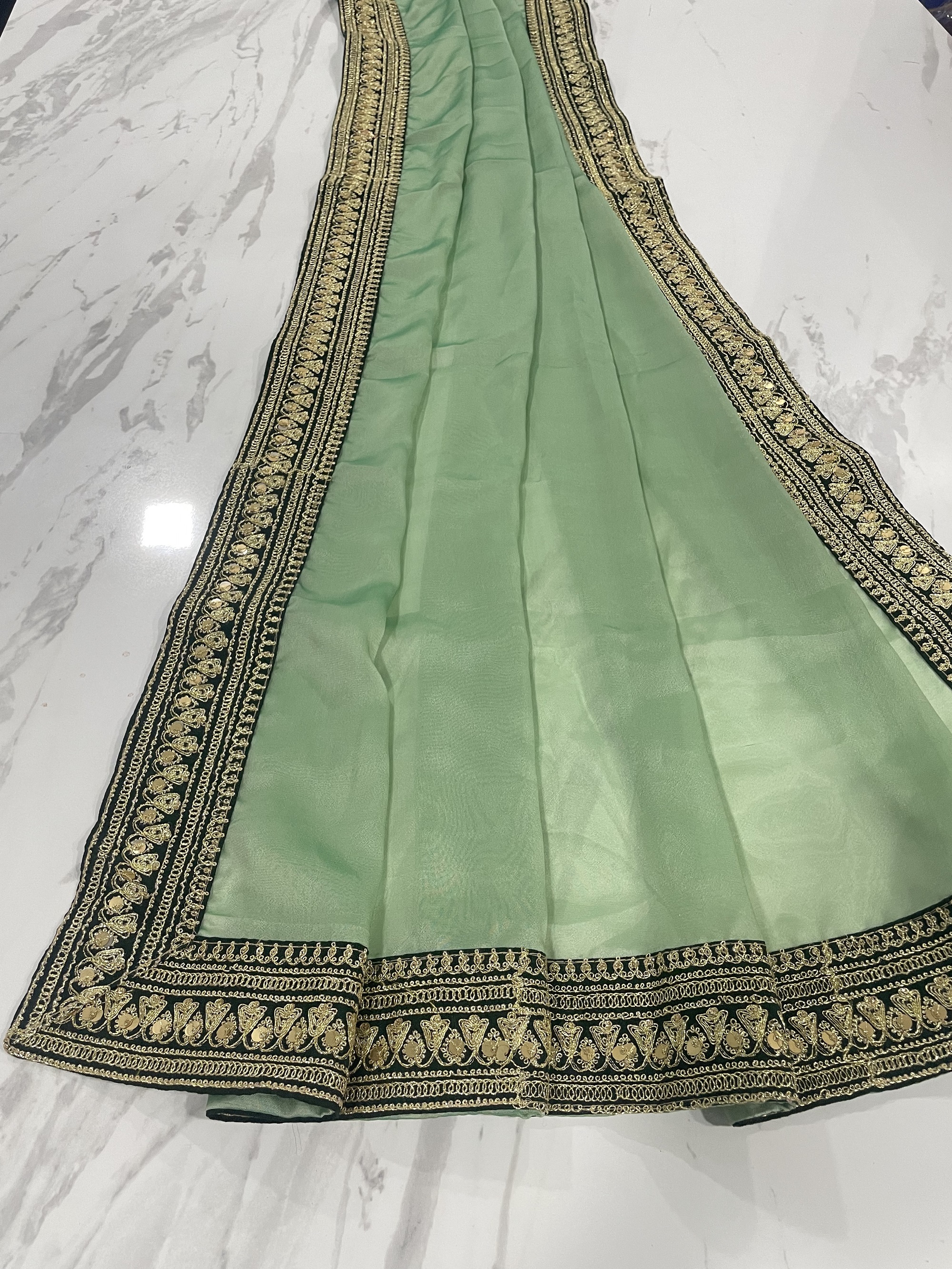 Heavy Organza Silk Embroidered Saree - Pista Green With Zari, Sequins And Dori Work | Boutique Style For Weddings And Occasional Gatherings